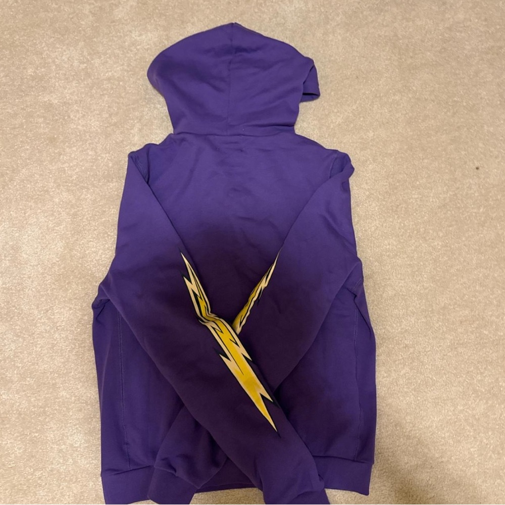 Eric Emanuel Purple Hoodie with Yellow Lightning